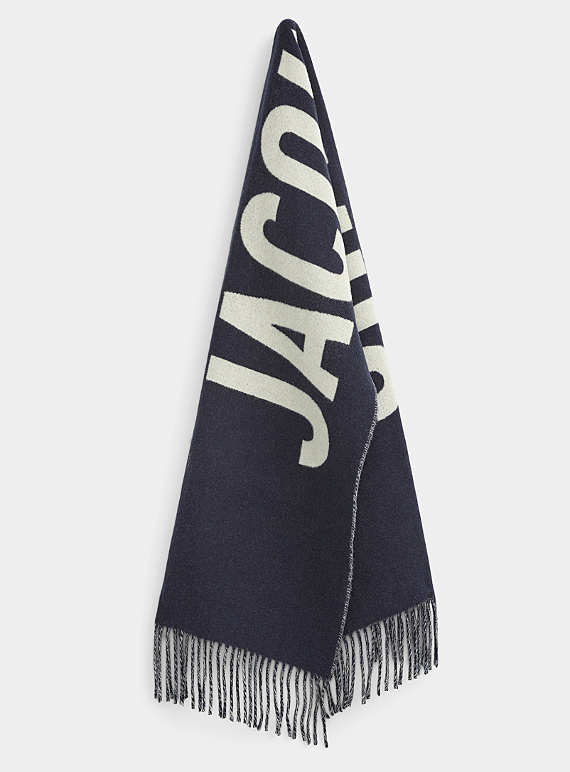 Jacquemus Marine Blue Contrasting signature virgin wool scarf for men