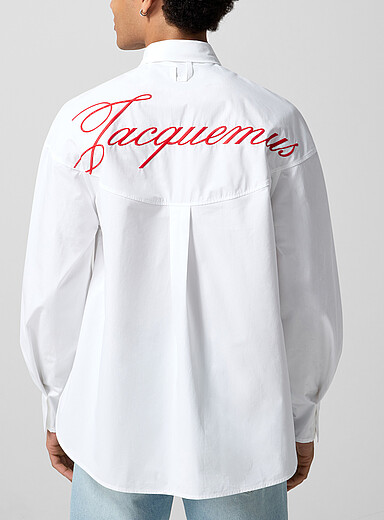 Jacquemus: La chemise popeline craquante signature g&eacute;ante Atelier Blanc pour homme