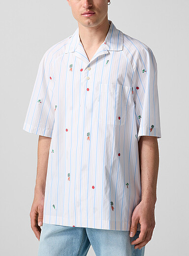 Jacquemus: La chemise cabana rayures et l&eacute;gumes Blanc &agrave; motifs pour homme