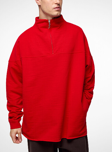 Jacquemus Red Rond Carr&eacute; half-zip sweatshirt for men