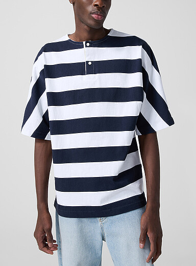 Jacquemus Patterned Blue Marini&egrave;re oversized striped Henley T-shirt Unisex for men