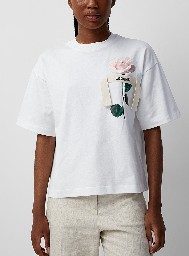 Jacquemus Patterned White Rose signature ribbon T-shirt for women