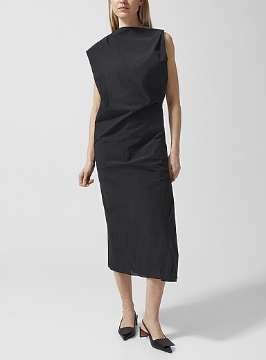 Jacquemus Black Drap draped poplin dress for women