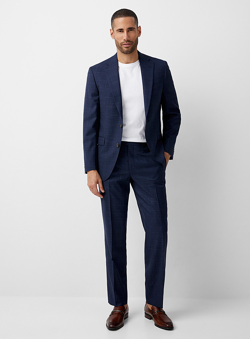 Jack Victor Marine Blue Blended check navy suit Regular fit for men