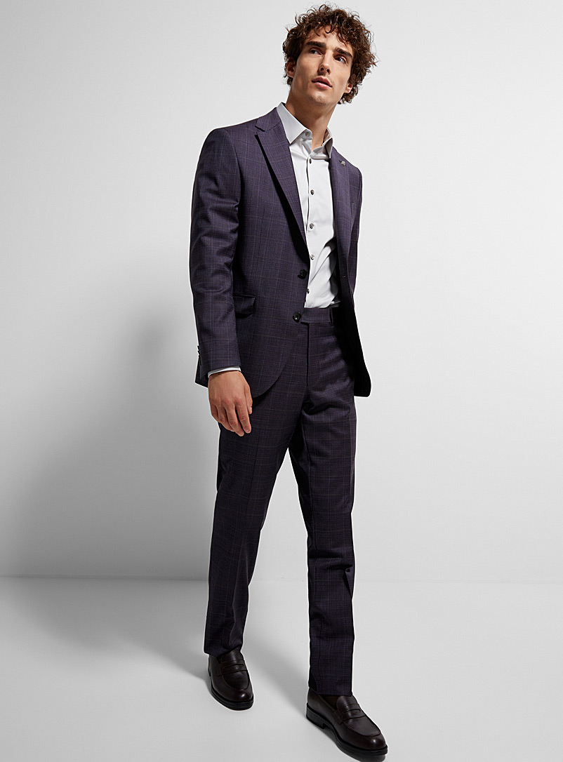 Jack Victor Purple Tone-on-tone check aubergine suit Semi-slim fit for men