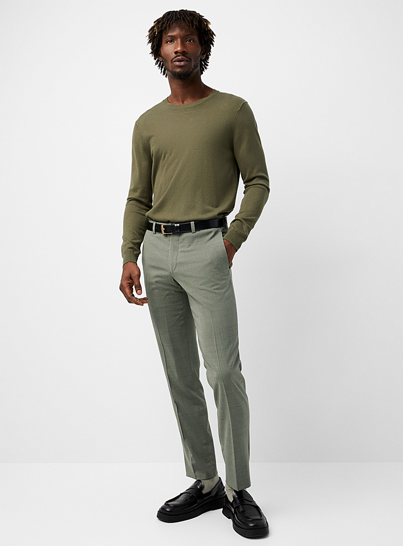 Riviera by Jack Victor: Le pantalon extensible sauge effet chambray Coupe droite étroite Kaki chartreuse pour homme