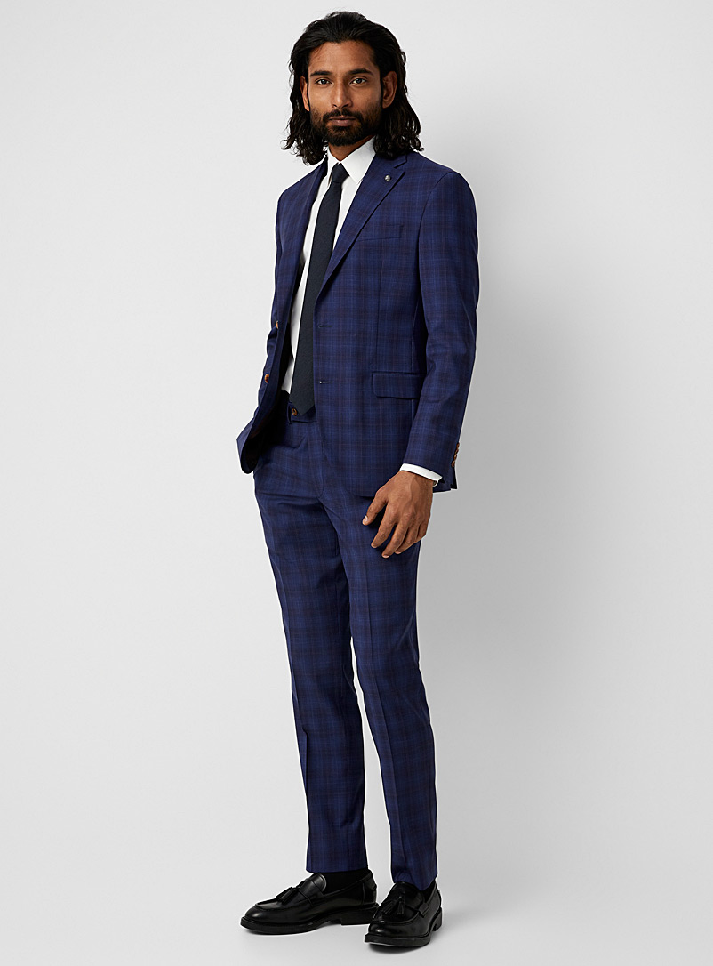 Jack Victor Indigo/Dark Blue Orange-accent blue check suit Semi-slim fit for men