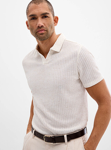 Heathered rib-knit polo