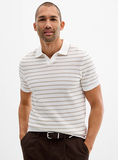 Stellan twin-stripe Johnny-collar polo