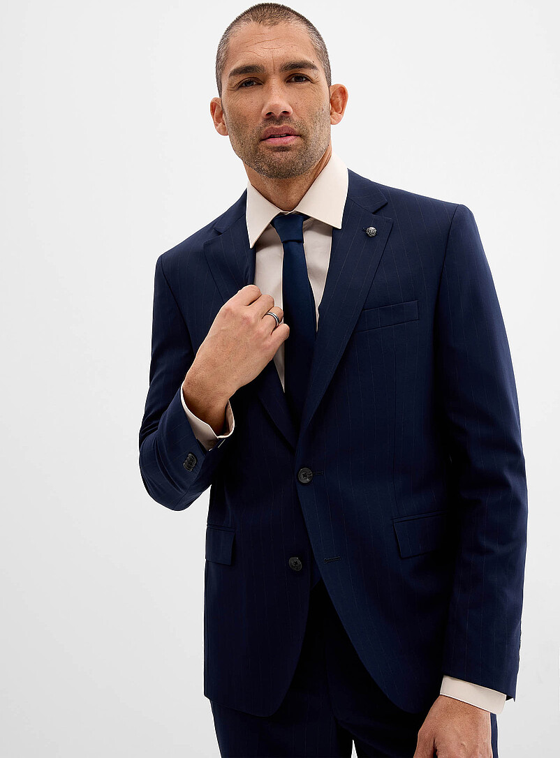 Jack Victor Navy/Midnight Blue Dean pinstripe suit <b>Semi-slim fit</b> for men