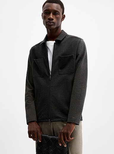 Robert Barakett Charcoal Alexis polo-collar zipped cardigan for men