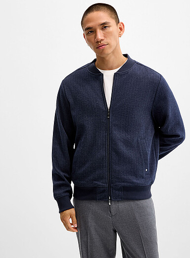 Robert Barakett Navy/Midnight Blue Praticio herringbone weft bomber cardigan for men