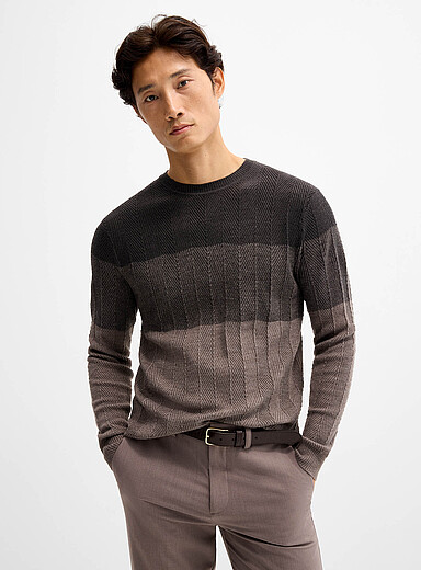 Robert Barakett Chocolate/Espresso Marchetti herringbone textured sweater for men