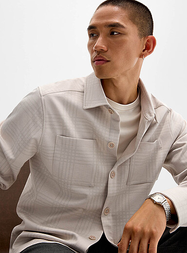 Robert Barakett Ivory/Cream Beige Upton blended check overshirt for men
