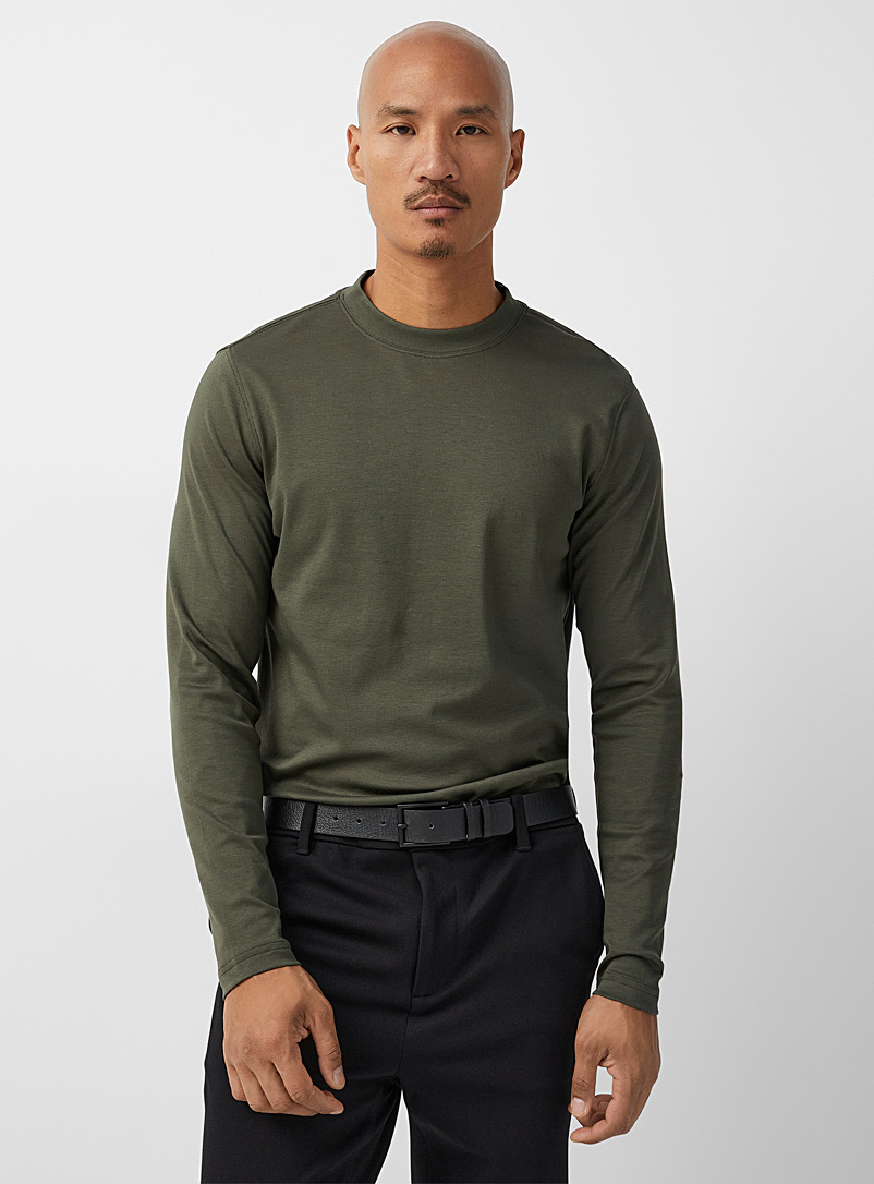Robert Barakett: Le t-shirt coton pima luxueux manches longues Vert foncé-mousse-olive pour homme