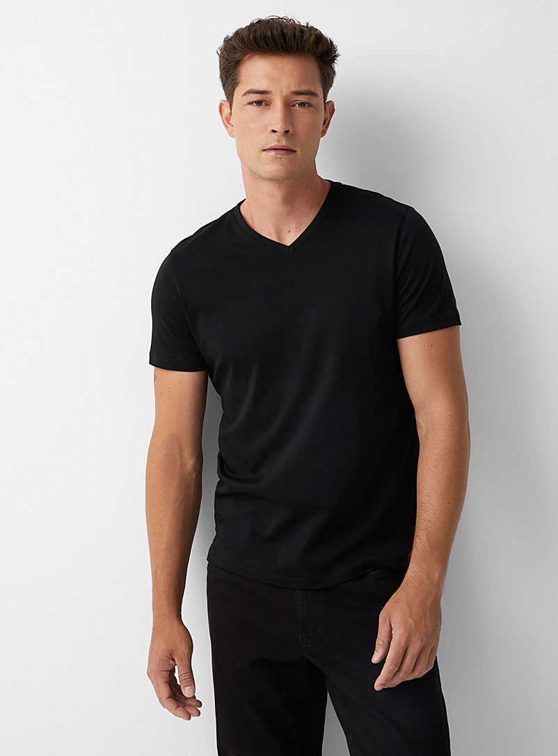 Robert Barakett: Le t-shirt col V coton pima luxueux Noir pour homme
