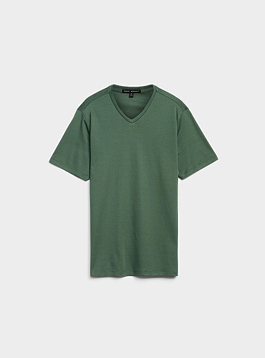 Robert Barakett: Le t-shirt col V coton pima luxueux Vert pour homme