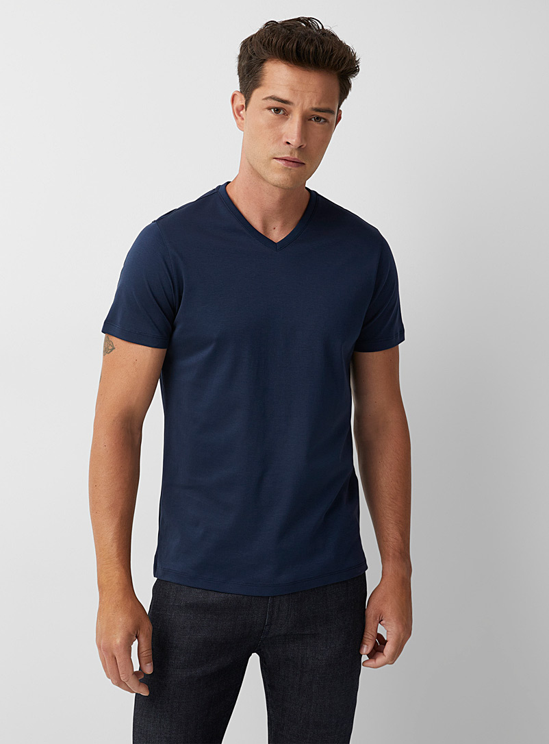 Robert Barakett Marine Blue Luxurious Pima cotton V-neck T-shirt for men