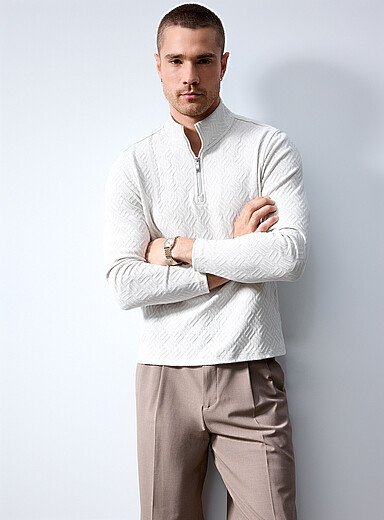 Robert Barakett Ivory/Cream Beige Avila velvety geo jacquard sweater for men