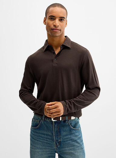 Robert Barakett Brown Solid finely ribbed polo for men