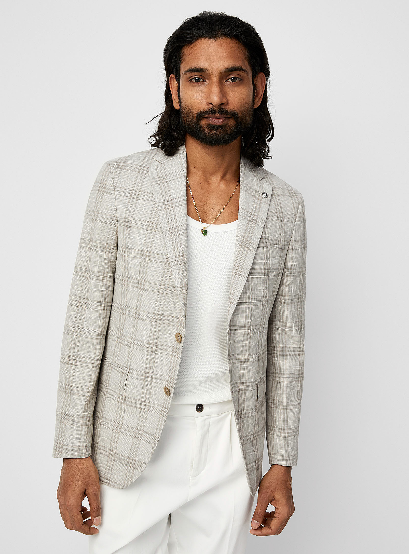 Jack Victor Dean Woven-check Jacket In Sand