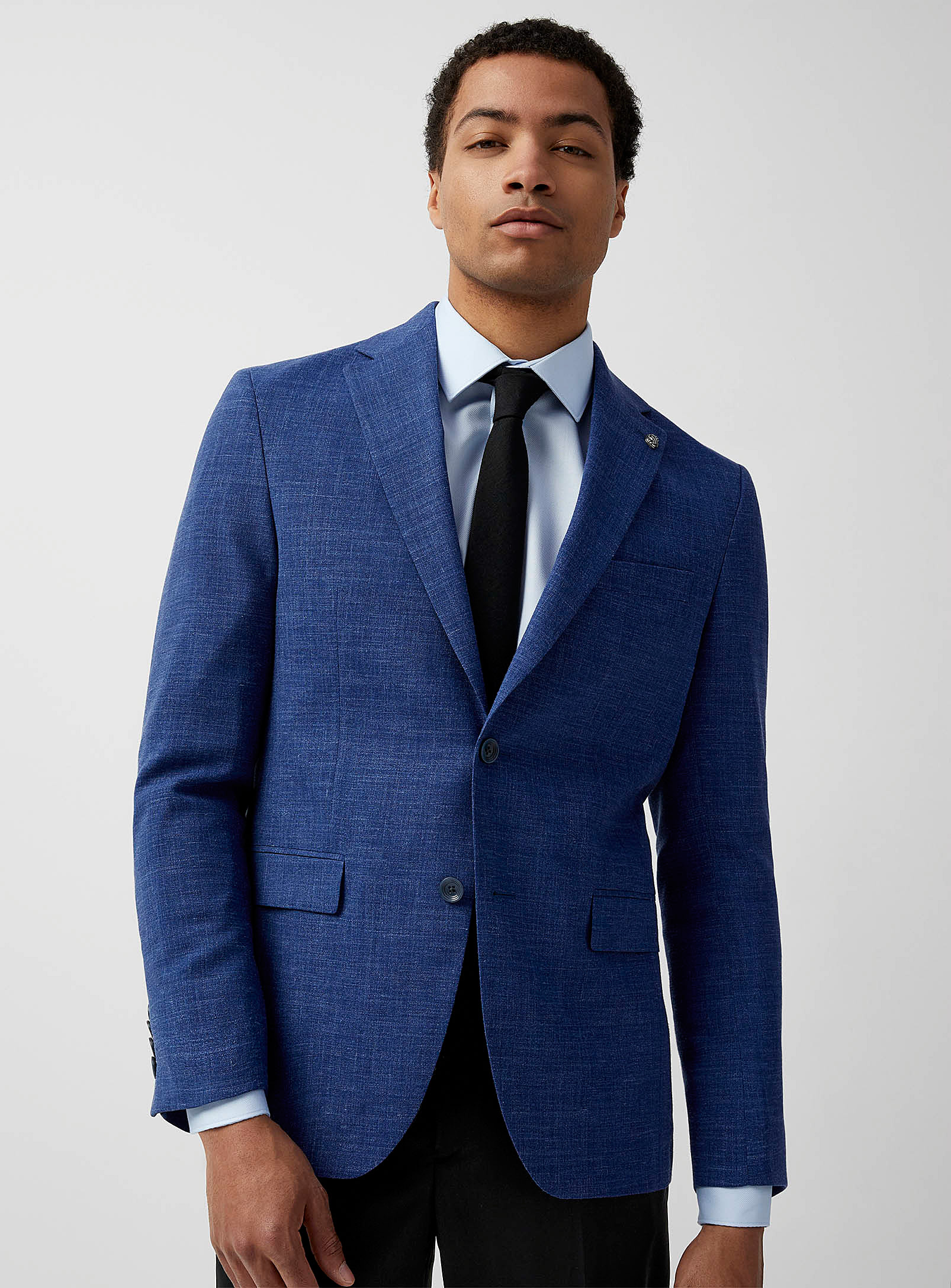 Jack Victor Chambray-like Linen-blend Jacket In Blue