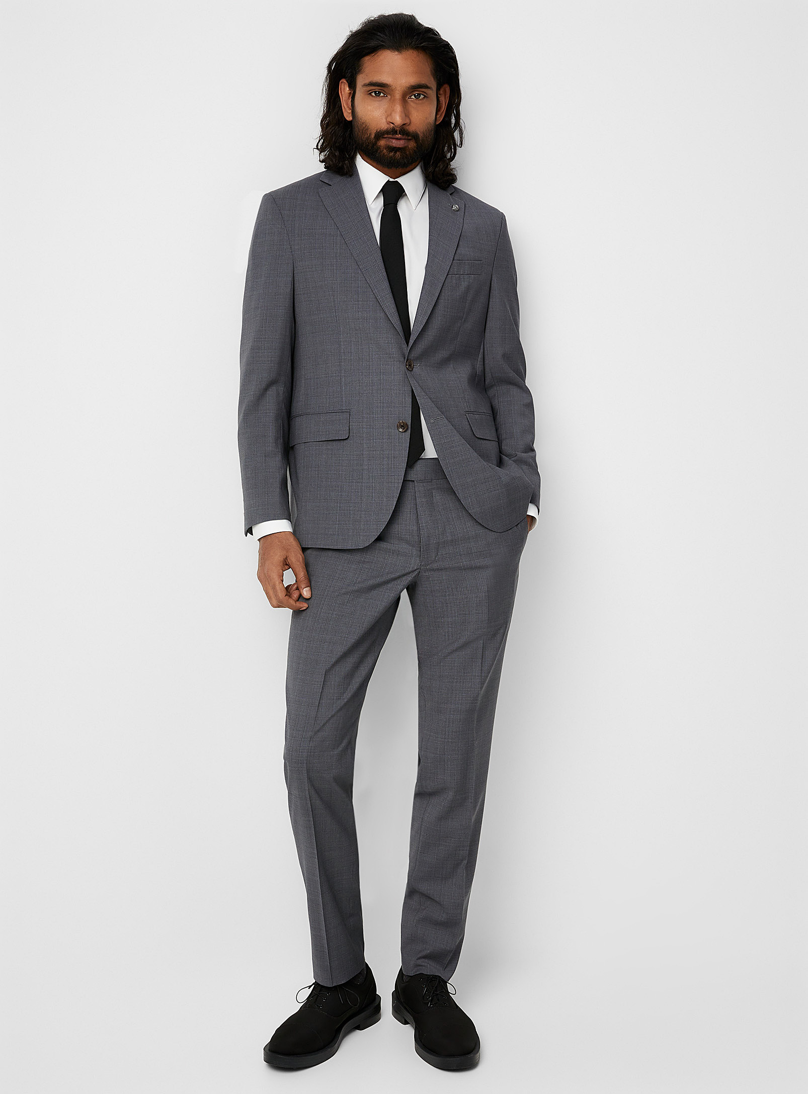 Jack Victor - Men's Grey check pure wool suit Semi-slim fit