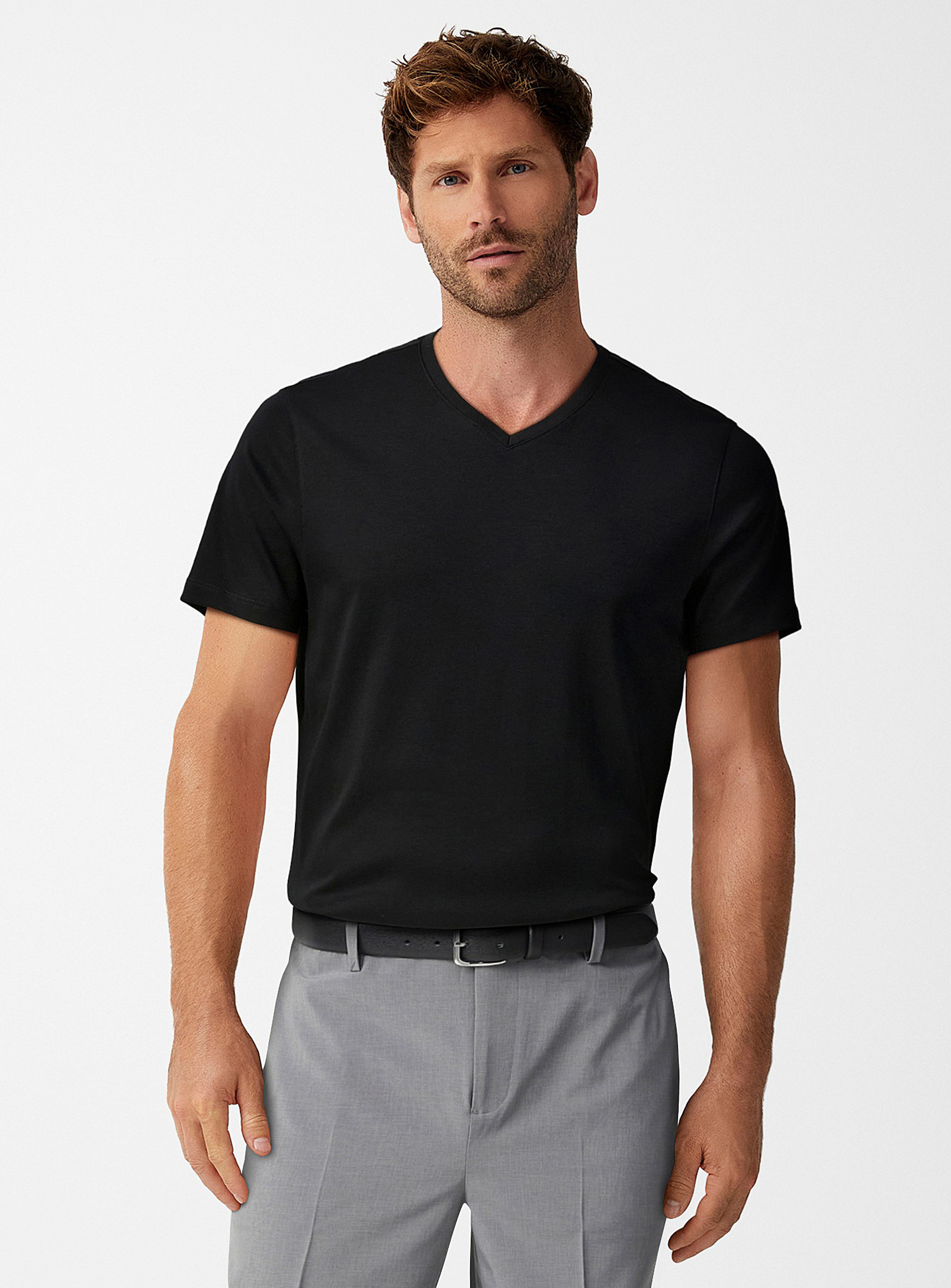 Robert Barakett Luxurious Pima Cotton V-neck T-shirt In Black