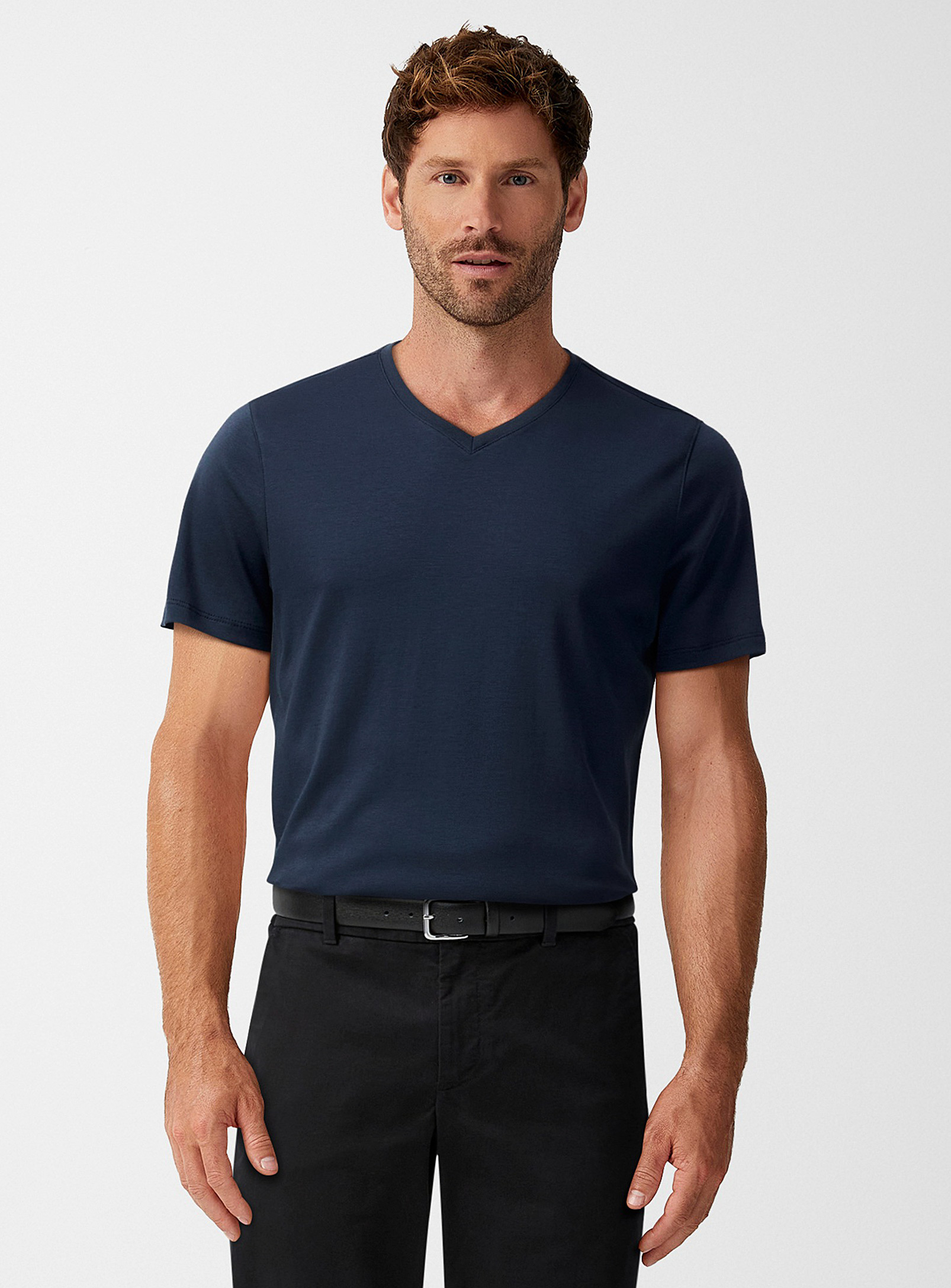 Robert Barakett Luxurious Pima Cotton V-neck T-shirt In Marine Blue