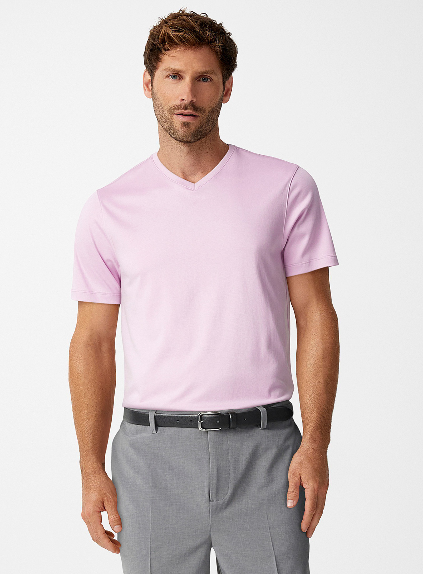 Robert Barakett Luxurious Pima Cotton V-neck T-shirt In Pink