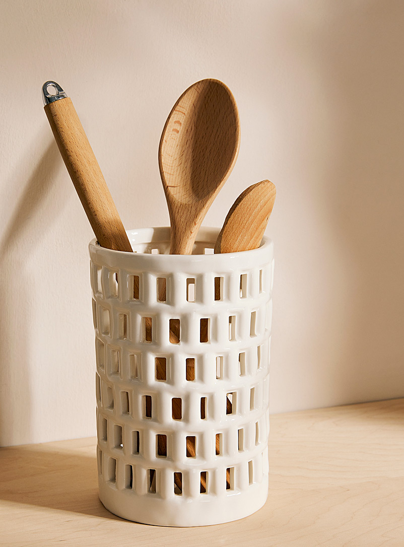Pot à Ustensiles De Cuisine En Acier Inoxydable Avec Motifs Couverts – Rangement élégant Pour Spatules Et Cuillères, 10 X 12 Cm - 10