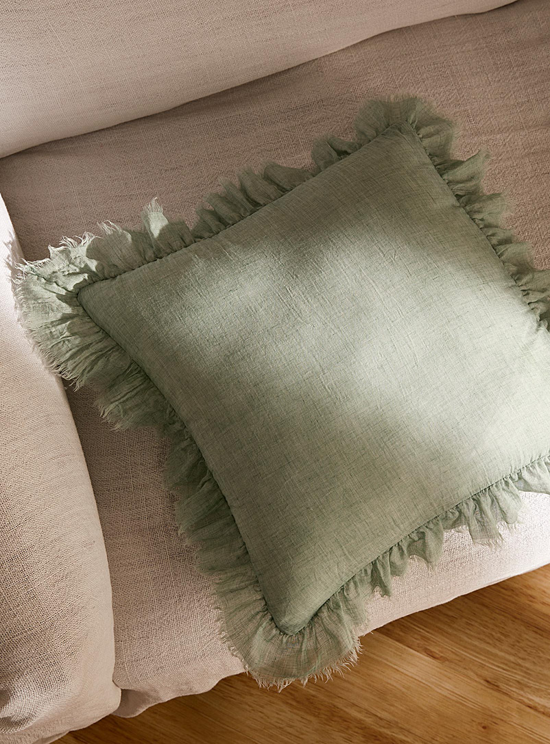 Simons Maison Green Ruffled linen effect cushion 40 x 40 cm