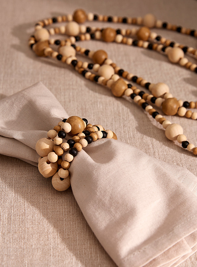 Simons Maison Assorted Three-tone wooden beads napkin rings Set of 4