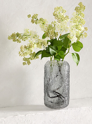 Smoky grey embossed glass vase