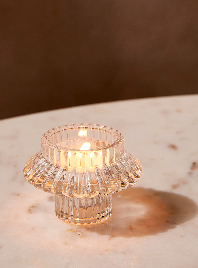Fluted Glass Reversible Candle Holder