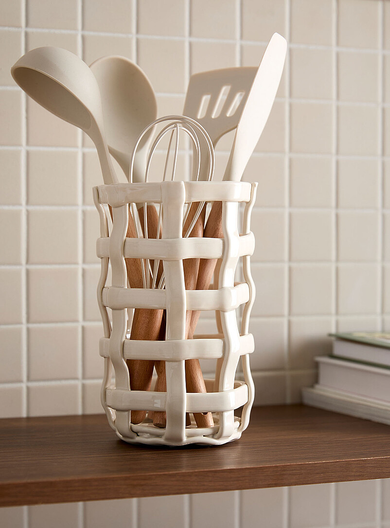 Basket-style ceramic utensil holder product image (primary)