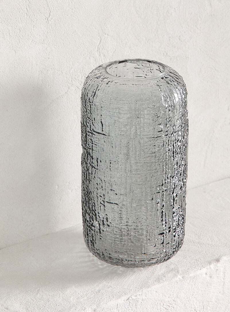Smoky grey embossed glass vase product image 2