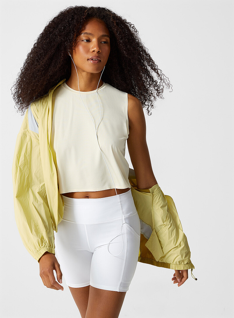 I.FIV5 Corn/Vanilla Yellow Micro-perforated cropped cami for women