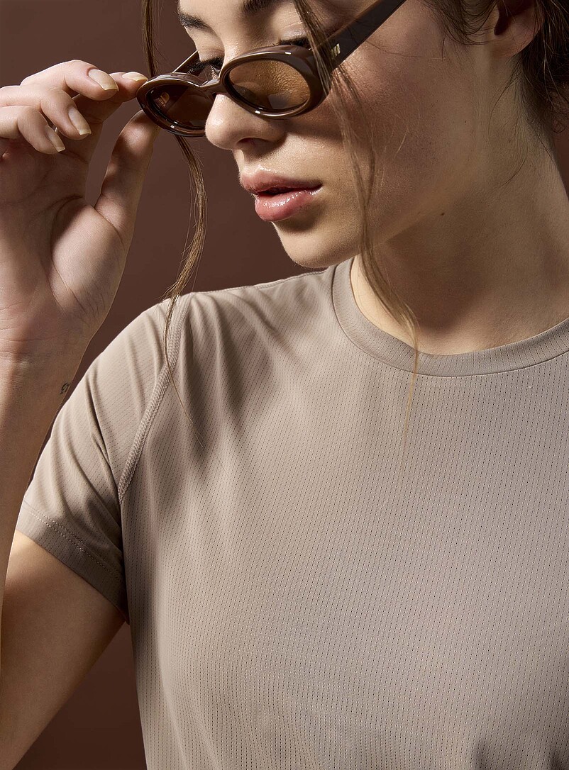 I.FIV5 White Micro-perforated semi-slim fit T-shirt for women