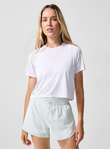 Cropped boxy micro-perforated T-shirt