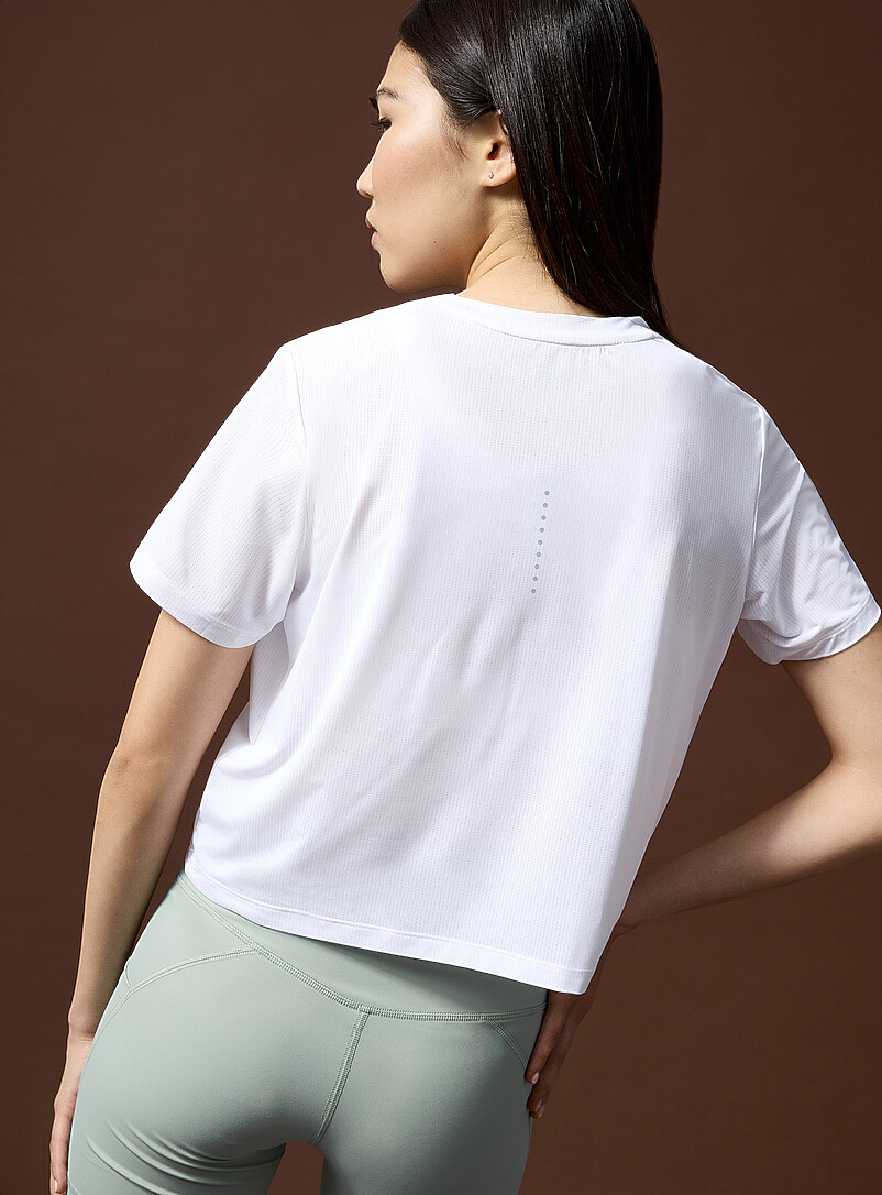 I.FIV5 Black Cropped micro-perforated boxy T-shirt for women