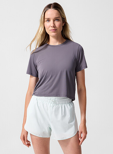 Cropped boxy micro-perforated T-shirt