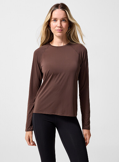 I.FIV5 Brown Micro-perforated raglan long-sleeve T-shirt for women