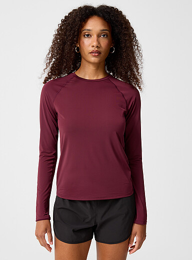 I.FIV5 Burgundy Micro-perforated raglan long-sleeve T-shirt for women