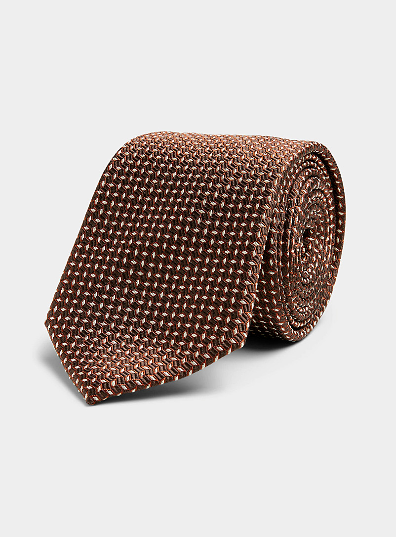Le 31 Brown Jacquard mini-diamond tie for men