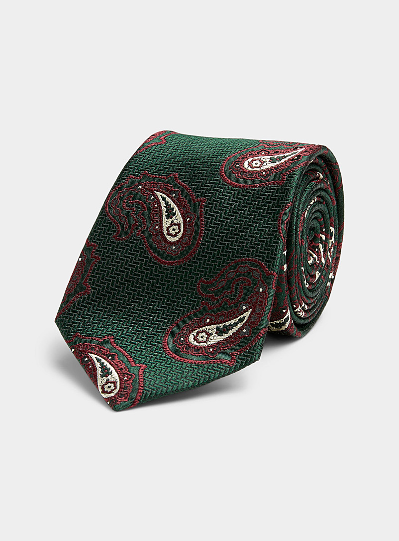 Le 31: La cravate paisley chevrons Vert foncé-mousse-olive pour homme