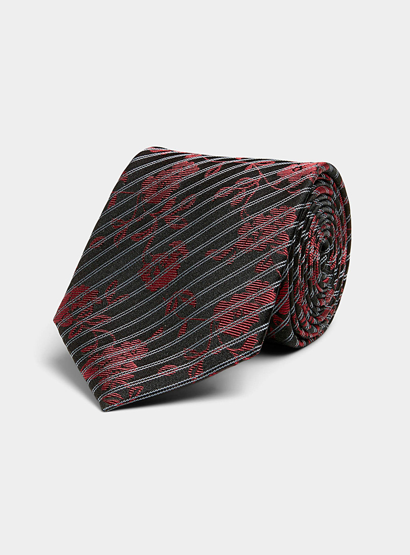 Le 31: La cravate rayures obliques et fleurs Rouge foncé-vin-rubis pour homme