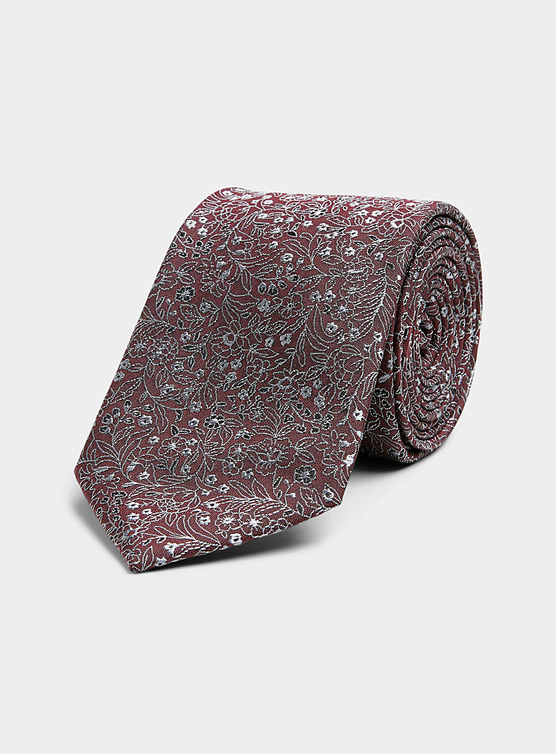 Le 31: La cravate fleurs des champs jacquard Rouge foncé-vin-rubis pour homme