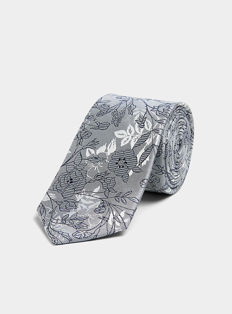 Le 31 Grey Drawn flowers tie for men