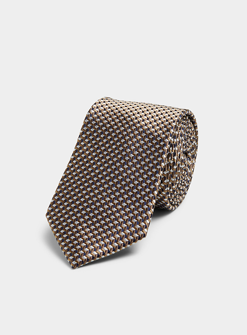 Le 31 Light Brown Graphic mosaic satiny tie for men
